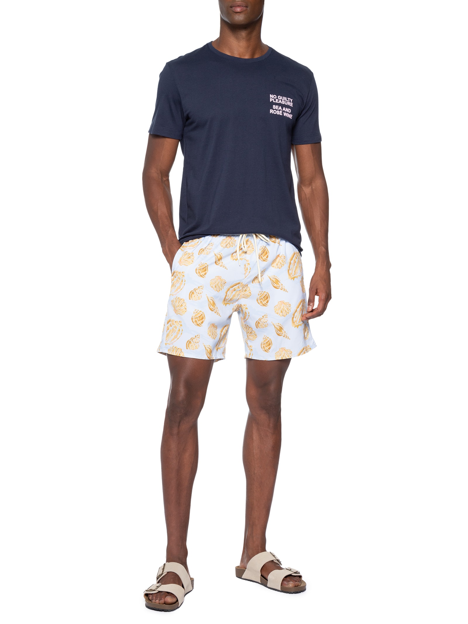 Shorts Praia Masculino Estampado Golden Shell – Azul Sergio K