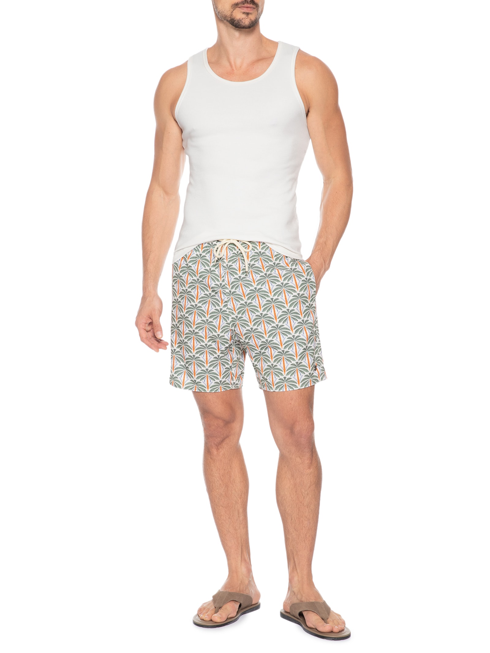 Shorts Praia Masculino Estampado Palm Color Verde Sergio K