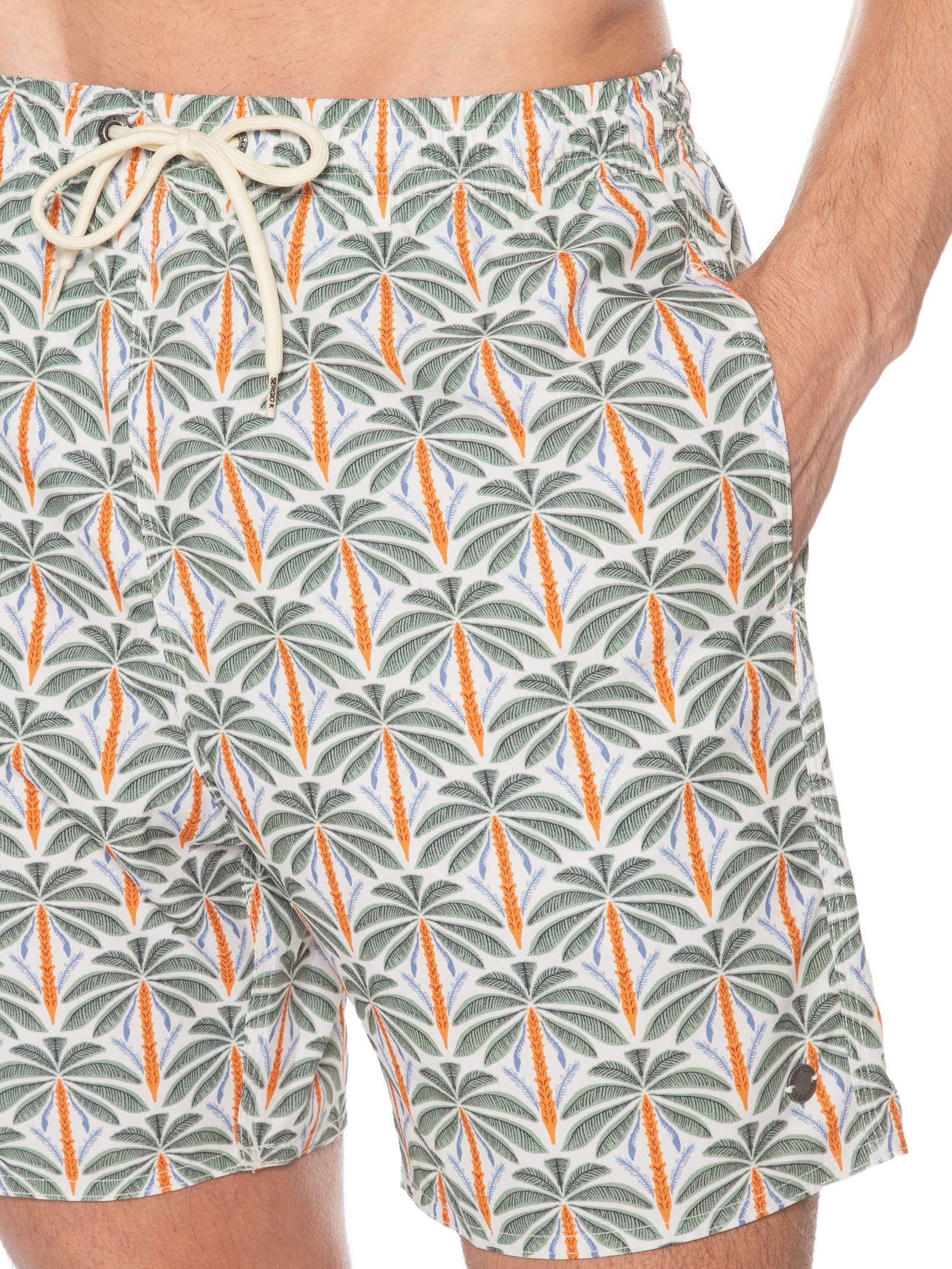 Shorts Praia Masculino Estampado Palm Color Verde Sergio K
