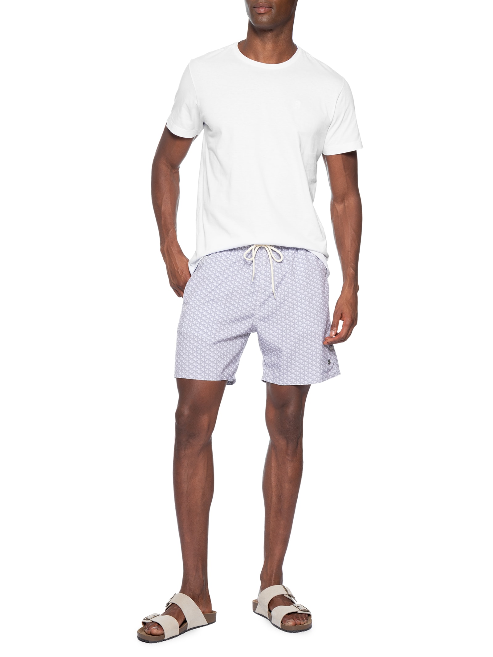 Shorts Praia Masculino Estampado Treliça – Cinza Sergio K