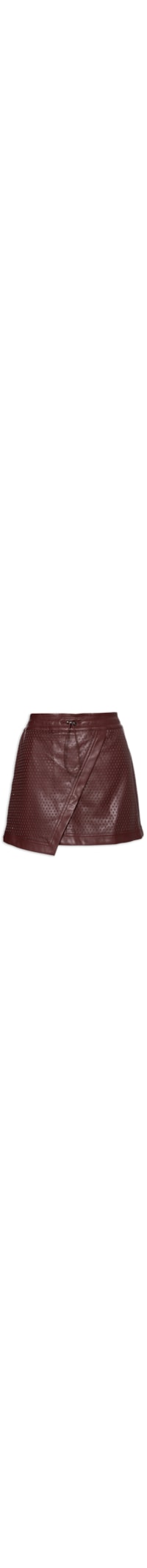 Shorts Saia Like Leather Perfurado - Marrom