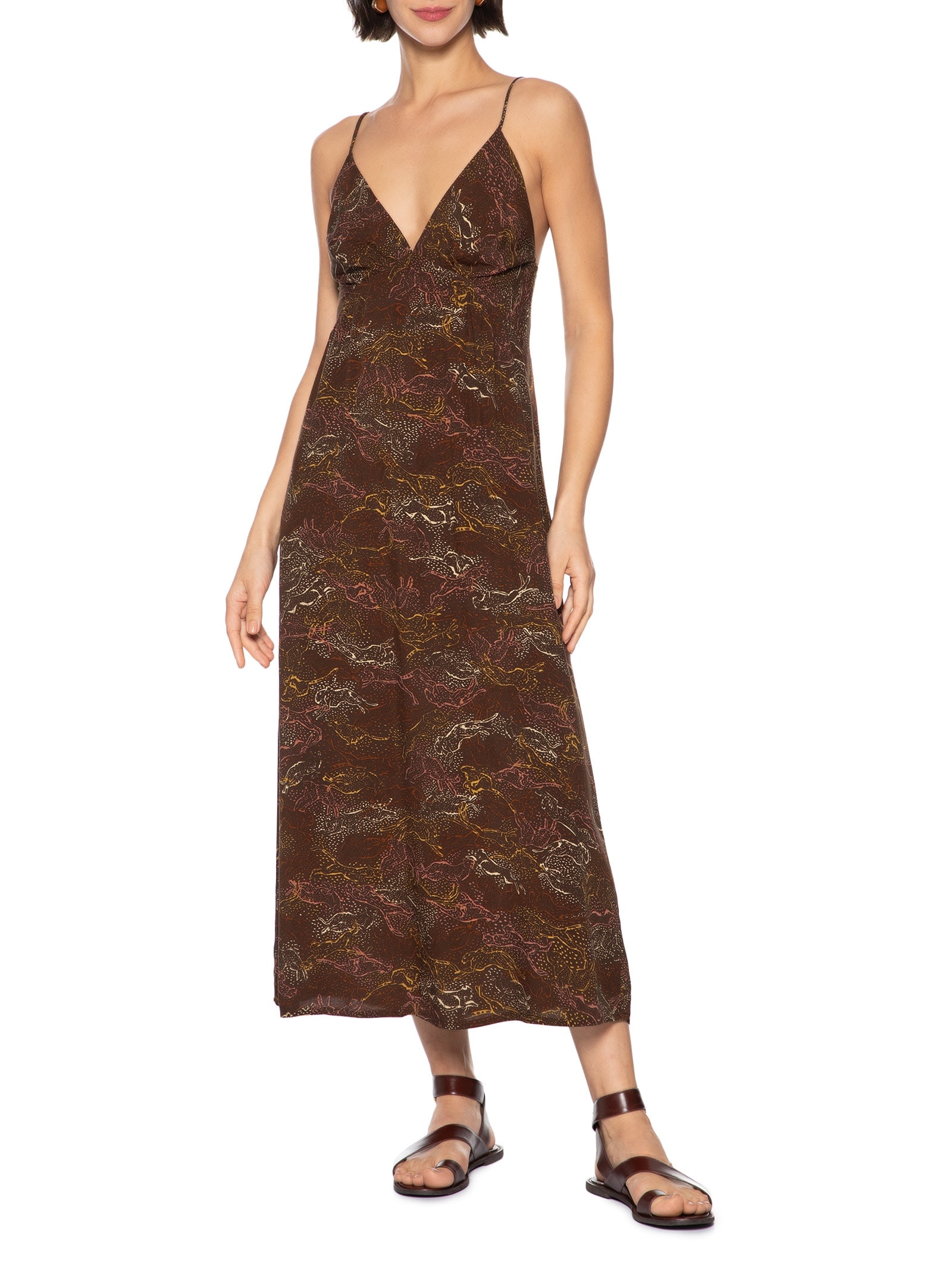 Slip Dress Est Odisseia Marrom Cantão