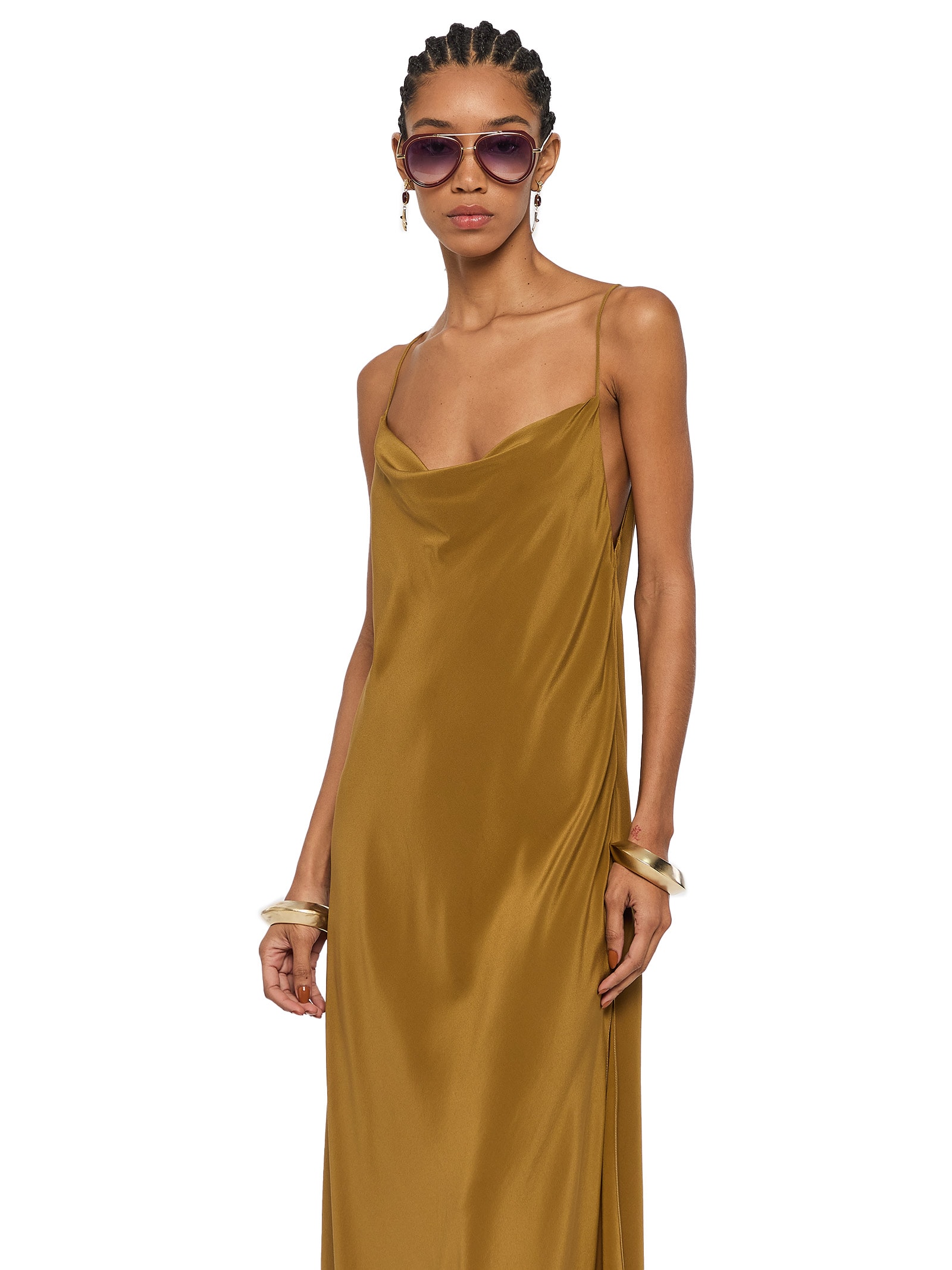 Slip Dress Seda Degagê Antique Verde Animale