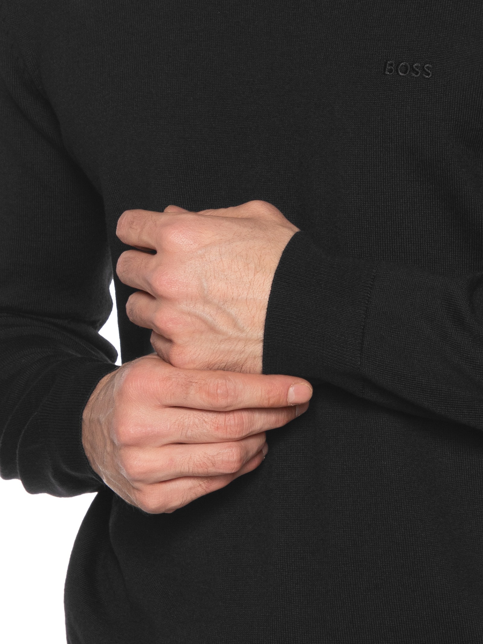 Suéter Com Logo Bordado Em Lã Responsável Preto Boss