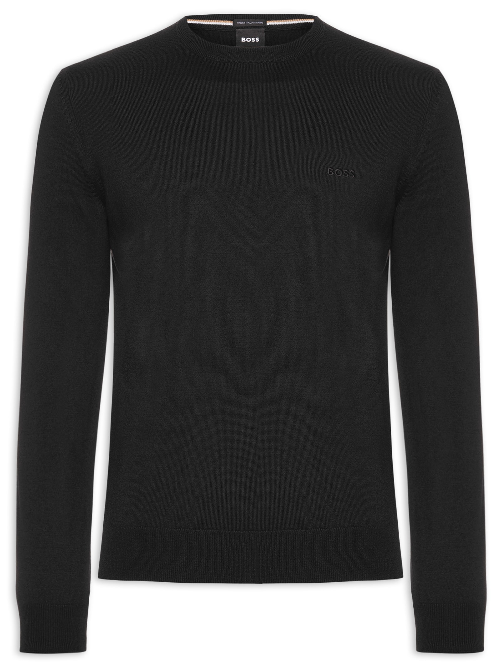 Suéter Com Logo Bordado Em Lã Responsável Preto Boss