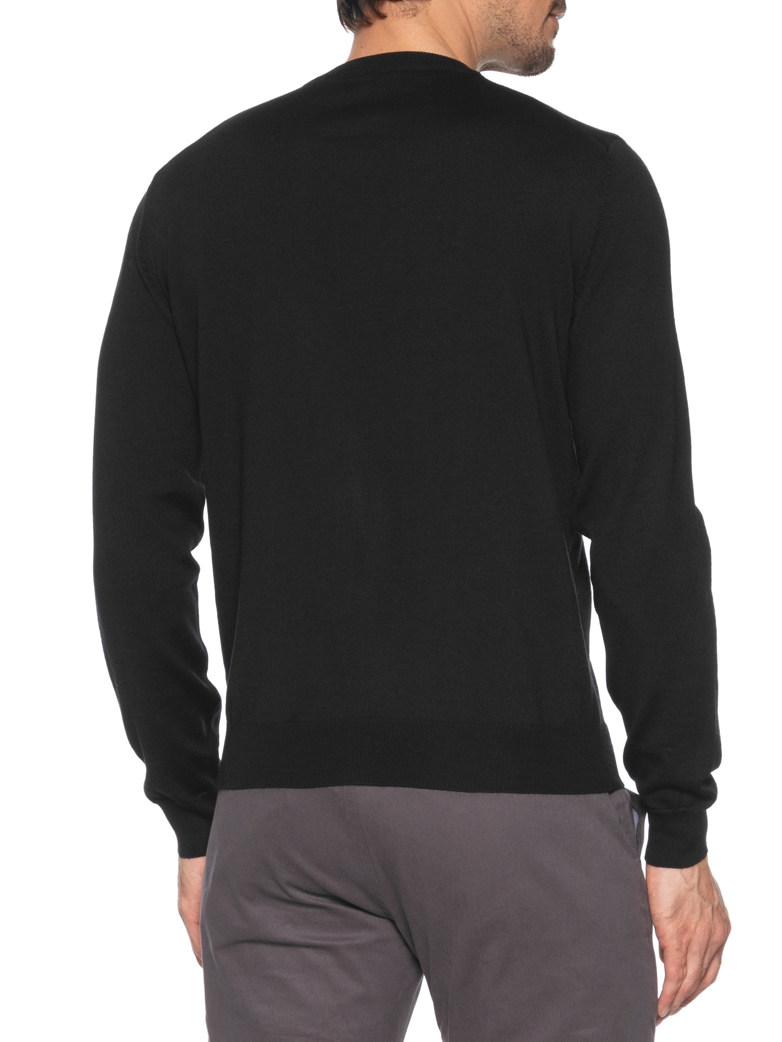 Suéter Com Logo Bordado Em Lã Responsável Preto Boss