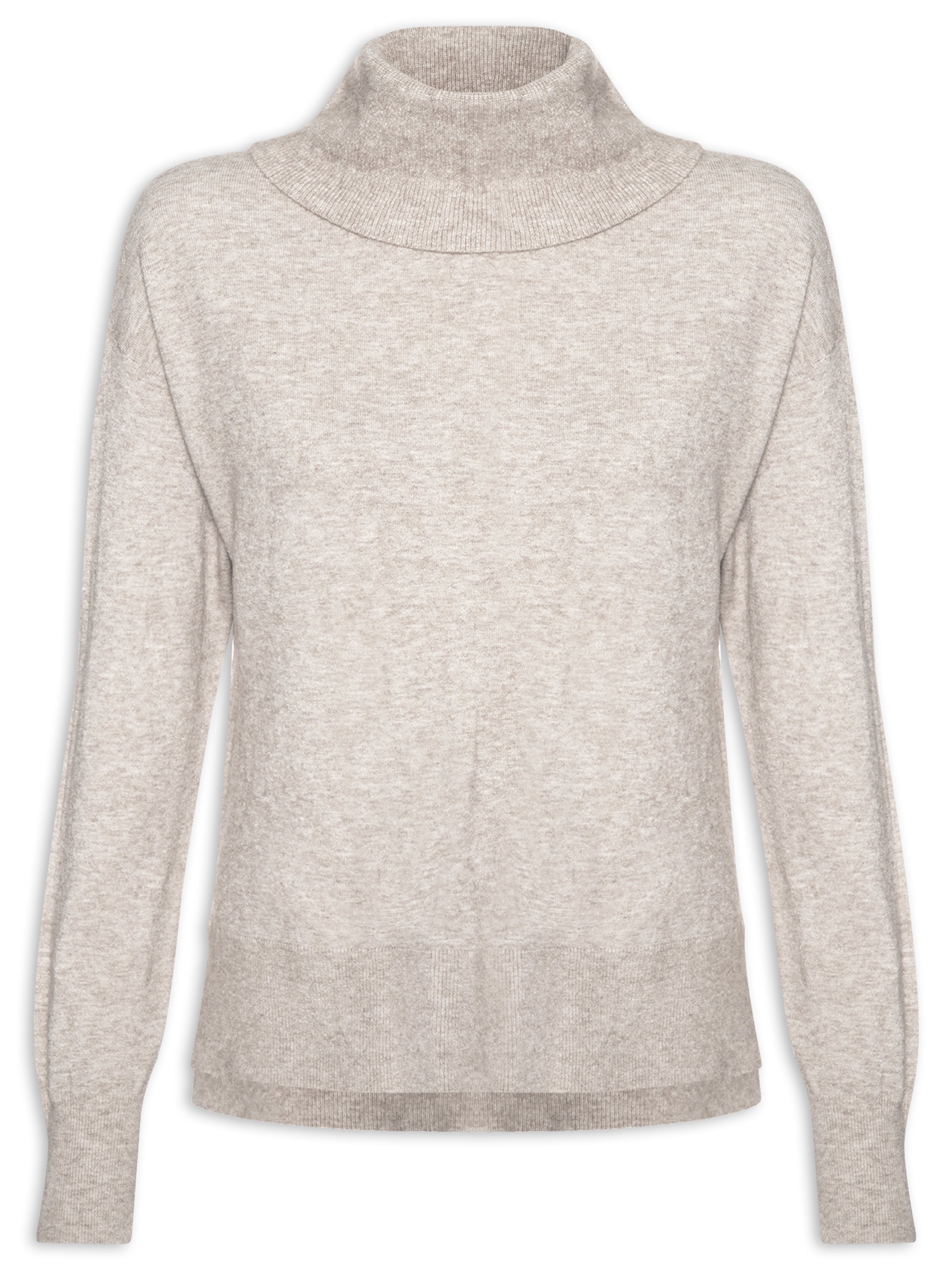Suéter Feminino Alongado Em Tricot Bege Basiq