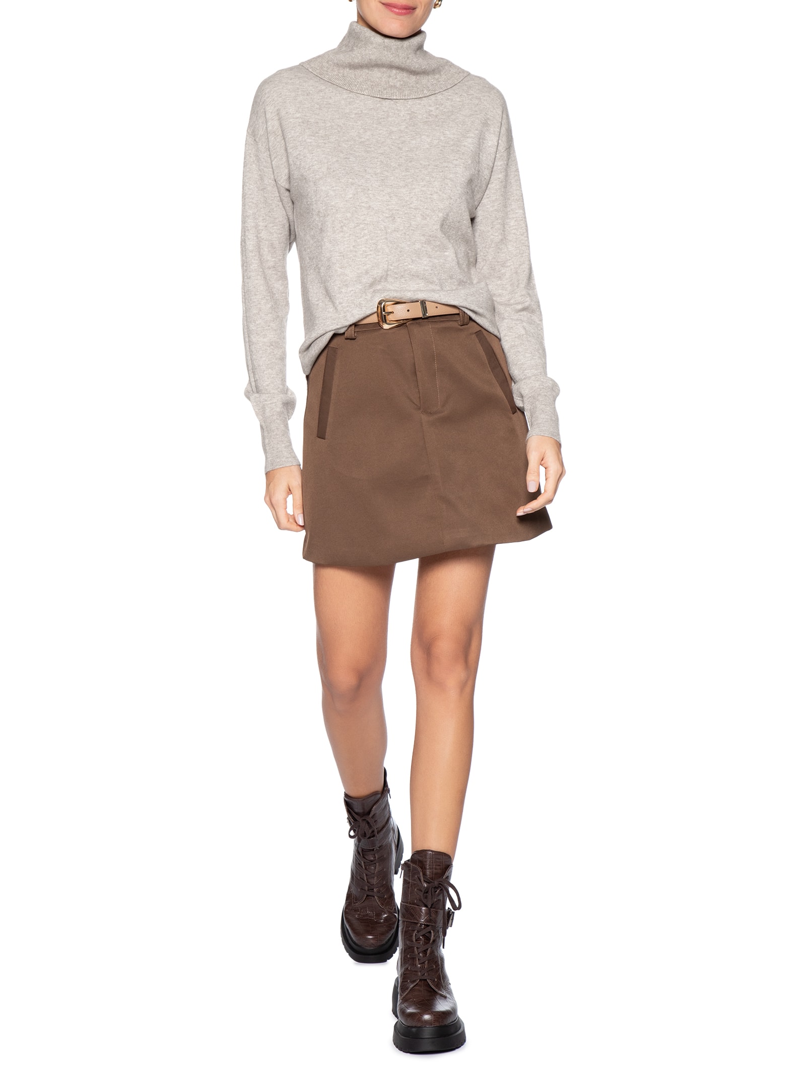 Suéter Feminino Alongado Em Tricot Bege Basiq