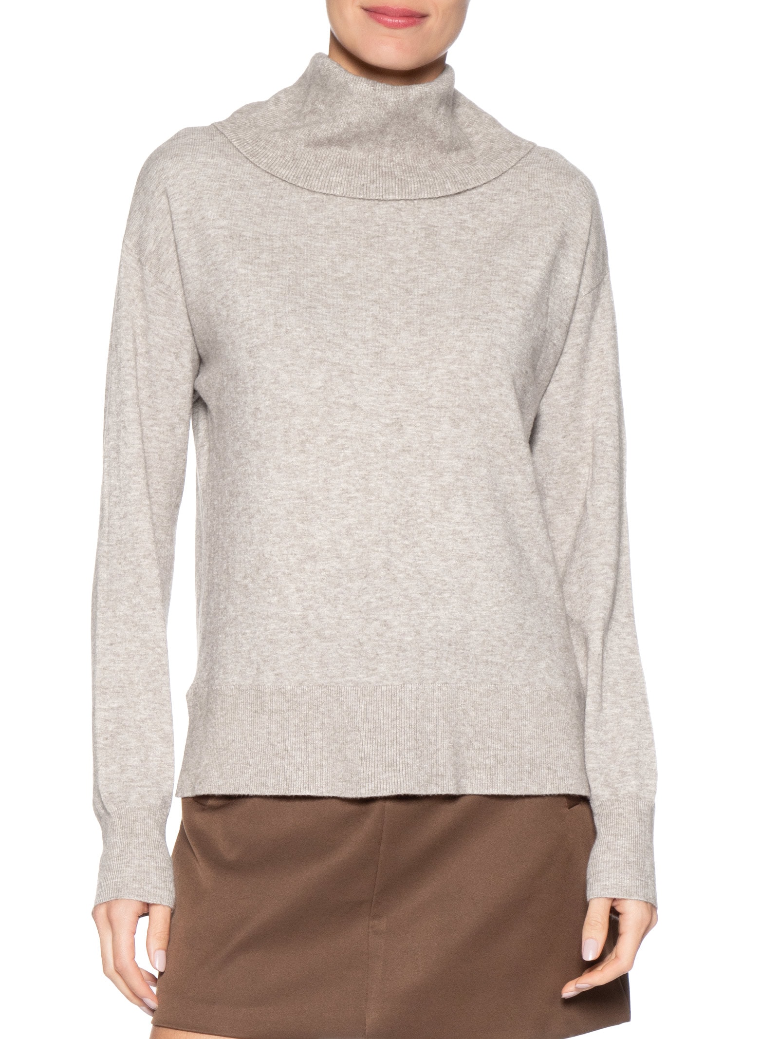 Suéter Feminino Alongado Em Tricot Bege Basiq