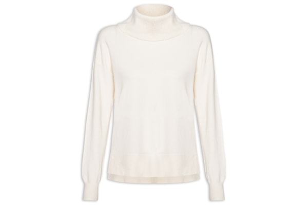 Suéter Feminino Alongado Em Tricot - Off White