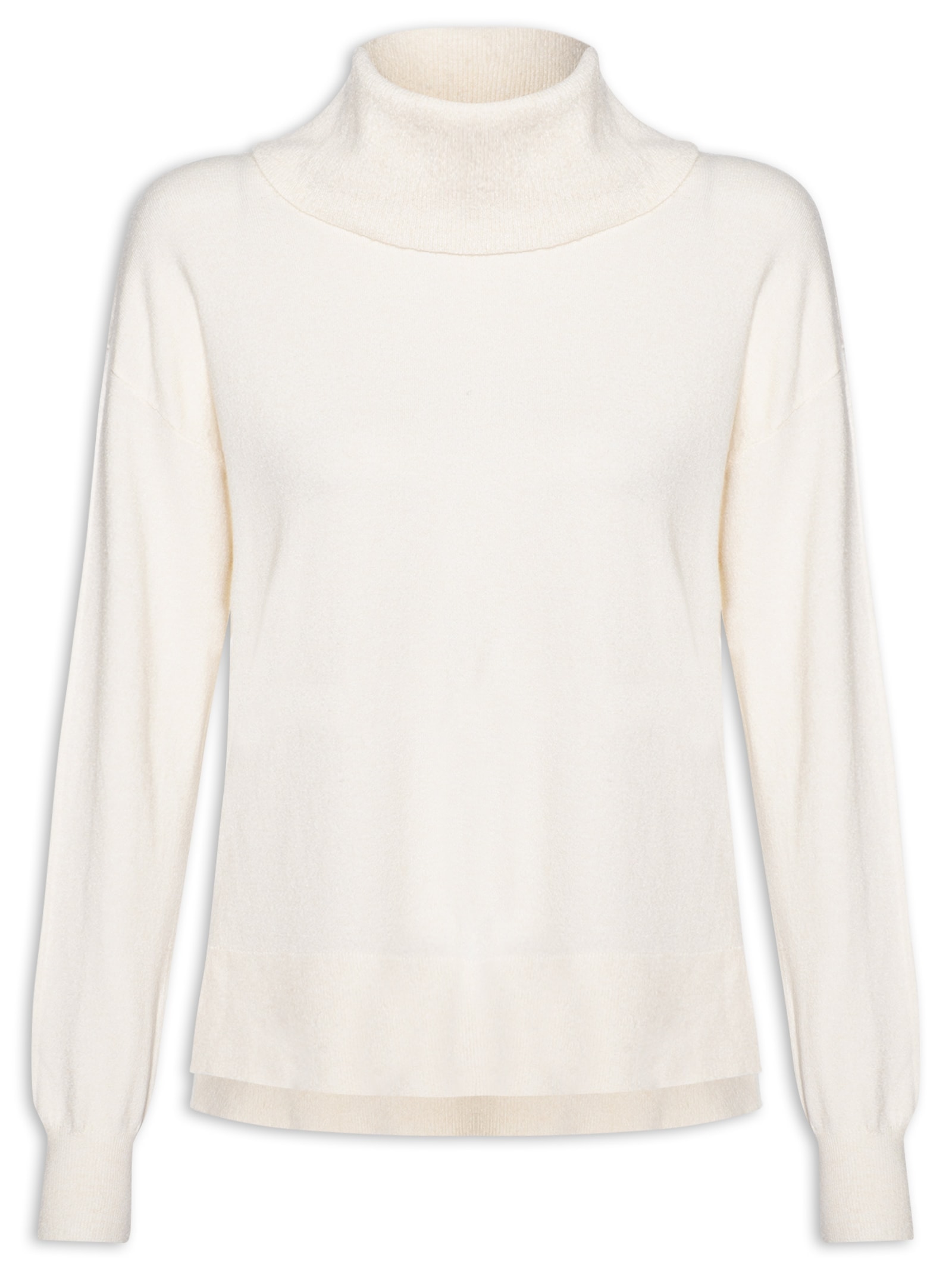 Suéter Feminino Alongado Em Tricot Off White Basiq