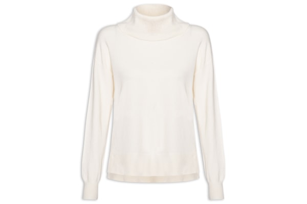 Suéter Feminino Alongado Em Tricot - Off White