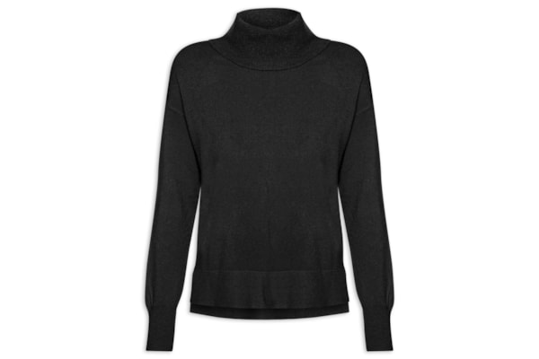 Suéter Feminino Alongado Em Tricot - Preto