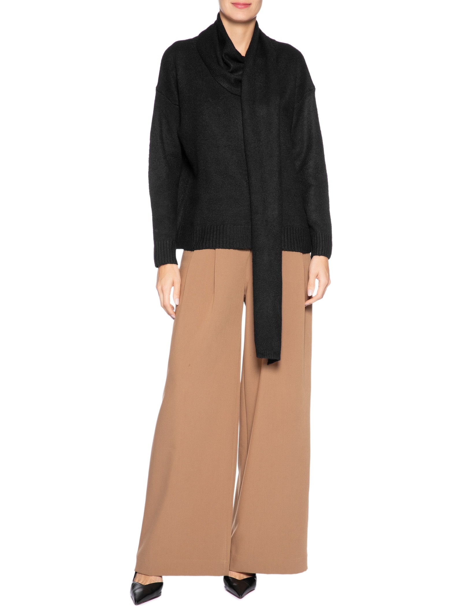 Suéter Feminino Amplo Com Gola Cachecol Preto '2Essential