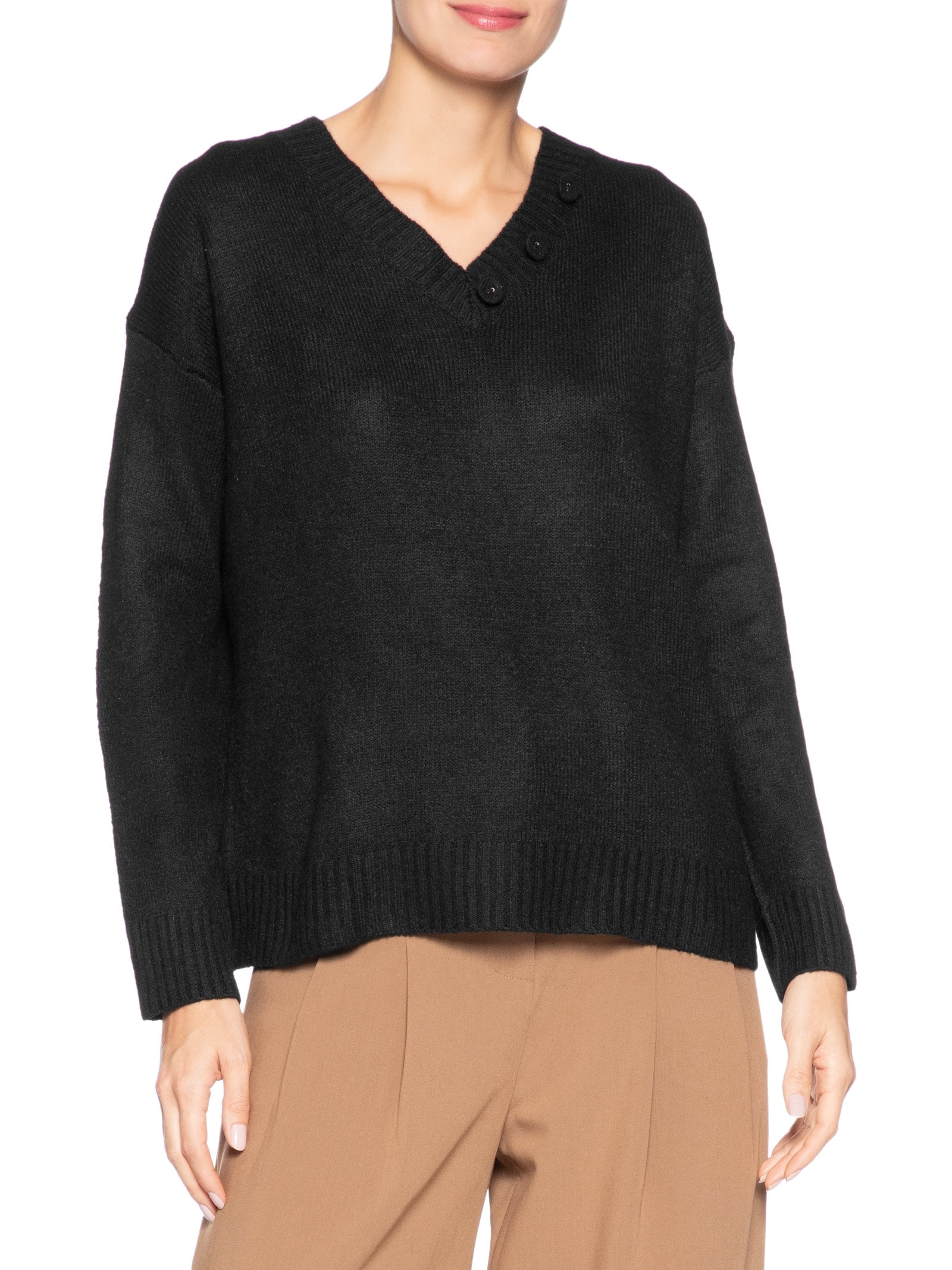 Suéter Feminino Amplo Com Gola Cachecol Preto '2Essential