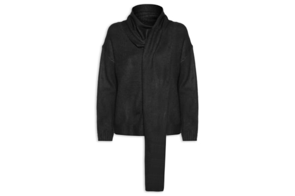 Suéter Feminino Amplo Com Gola Cachecol - Preto
