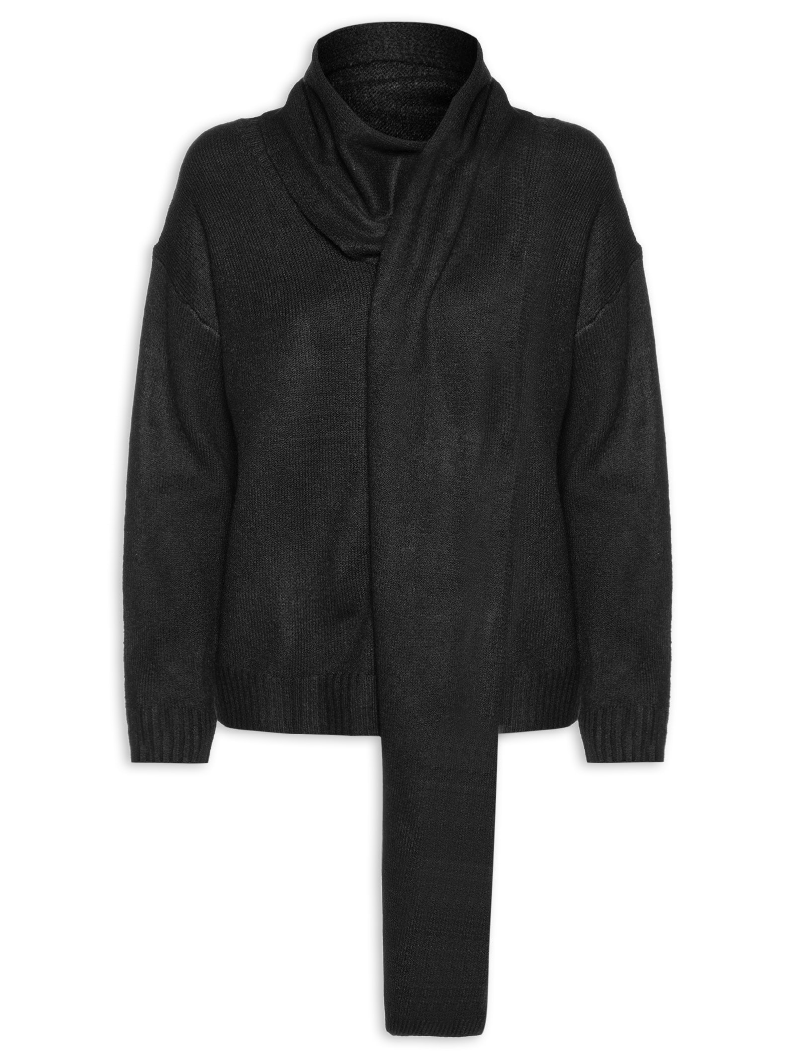 Suéter Feminino Amplo Com Gola Cachecol Preto '2Essential