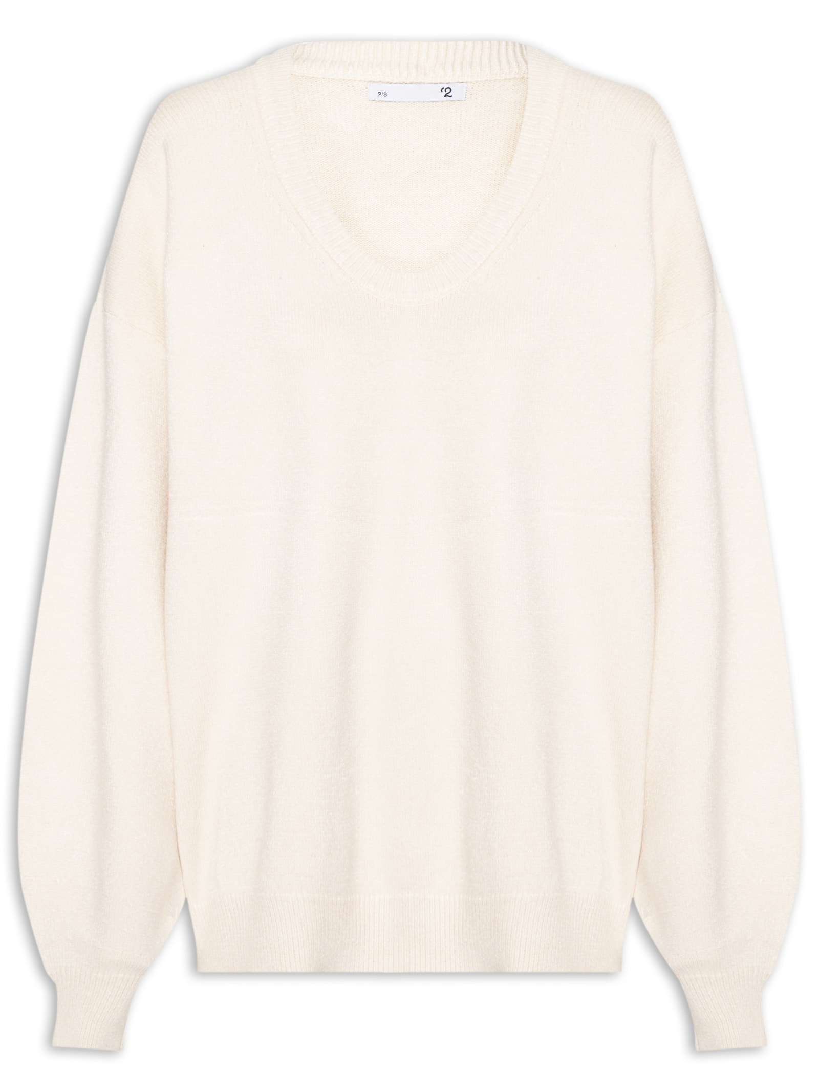 Suéter Feminino Amplo Gola V Em Tricot Bege '2Essential