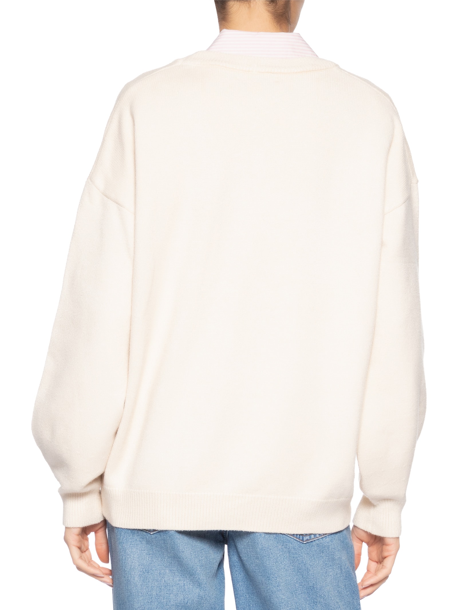 Suéter Feminino Amplo Gola V Em Tricot Bege '2Essential