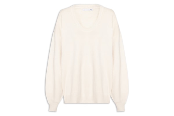 Suéter Feminino Amplo Gola V Em Tricot - Bege
