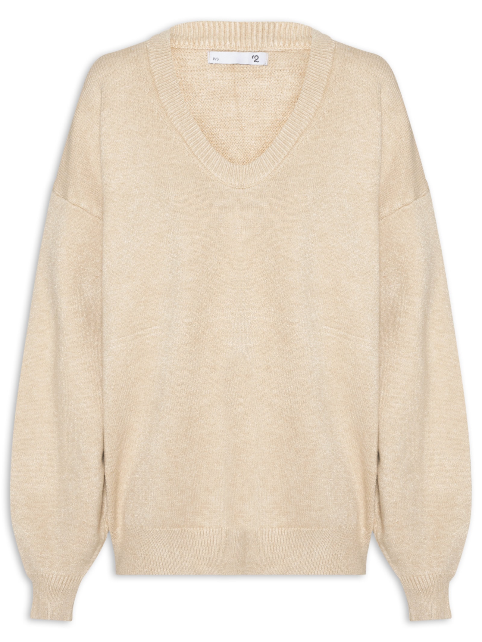 Suéter Feminino Amplo Gola V Em Tricot Bege '2Essential