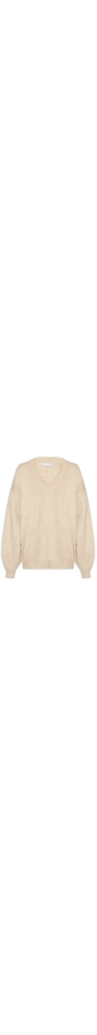 Suéter Feminino Amplo Gola V Em Tricot - Bege