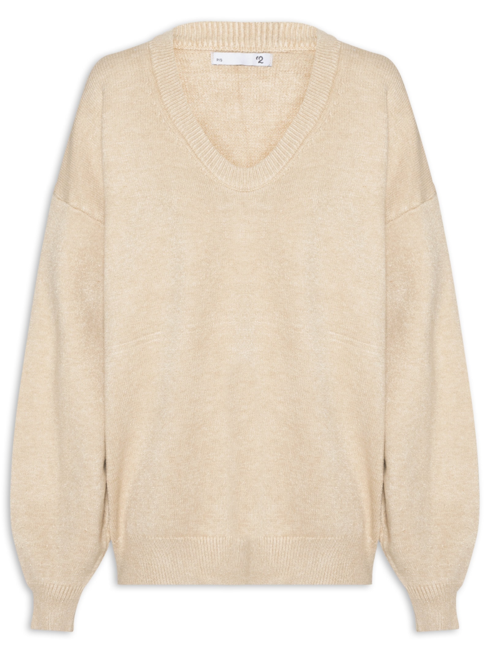 Suéter Feminino Amplo Gola V Em Tricot Bege '2Essential