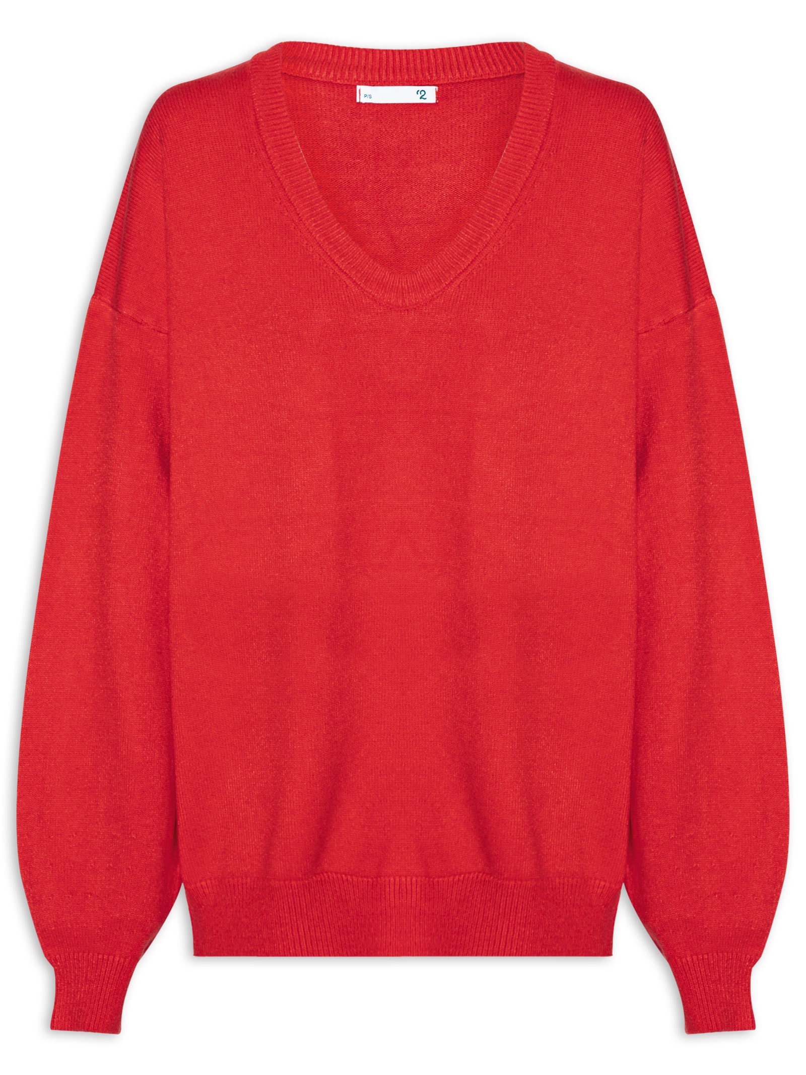 Suéter Feminino Amplo Gola V Em Tricot Vermelho '2Essential