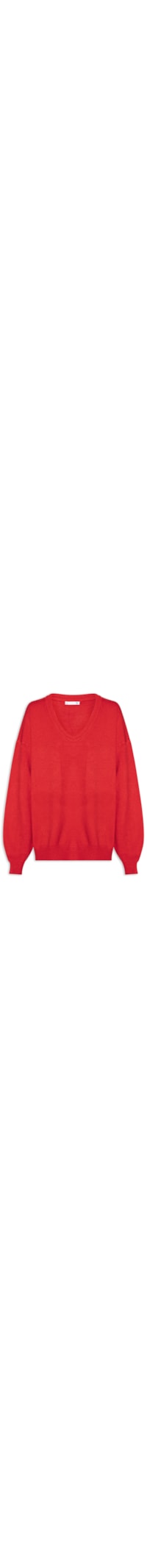 Suéter Feminino Amplo Gola V Em Tricot - Vermelho