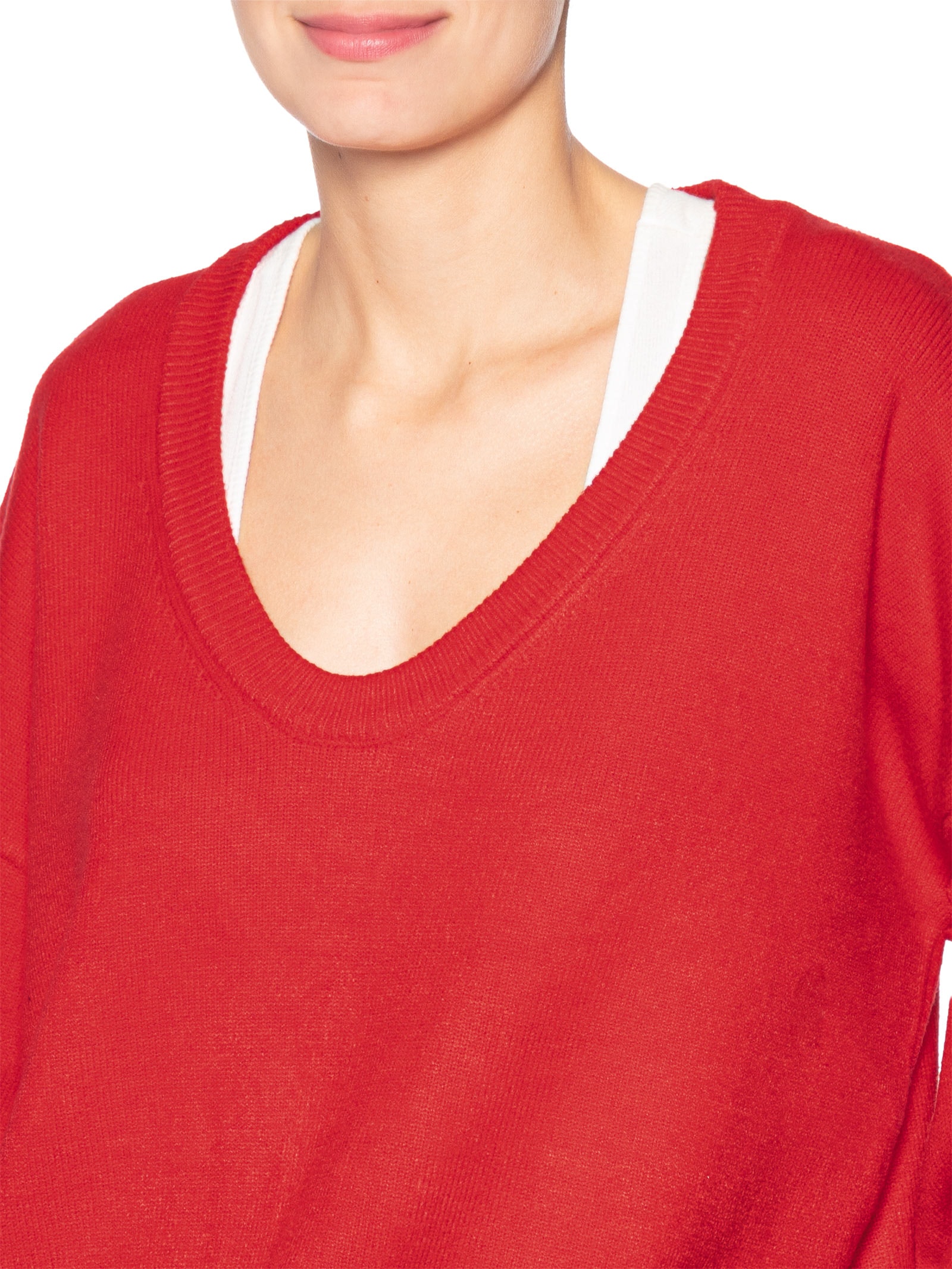 Suéter Feminino Amplo Gola V Em Tricot Vermelho '2Essential