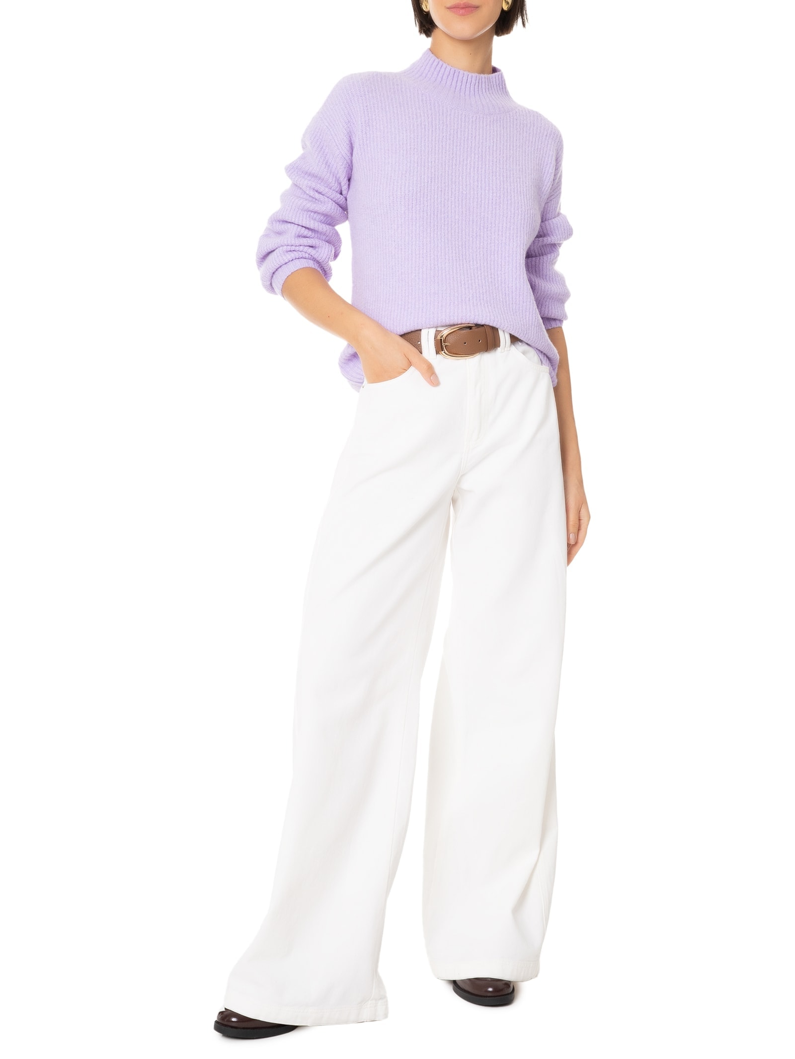 Suéter Feminino Básico Oversized Lilás Basiq
