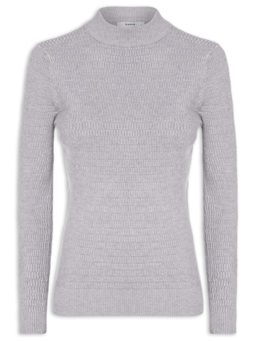 Suéter Feminino Básico Texturizado – Cinza