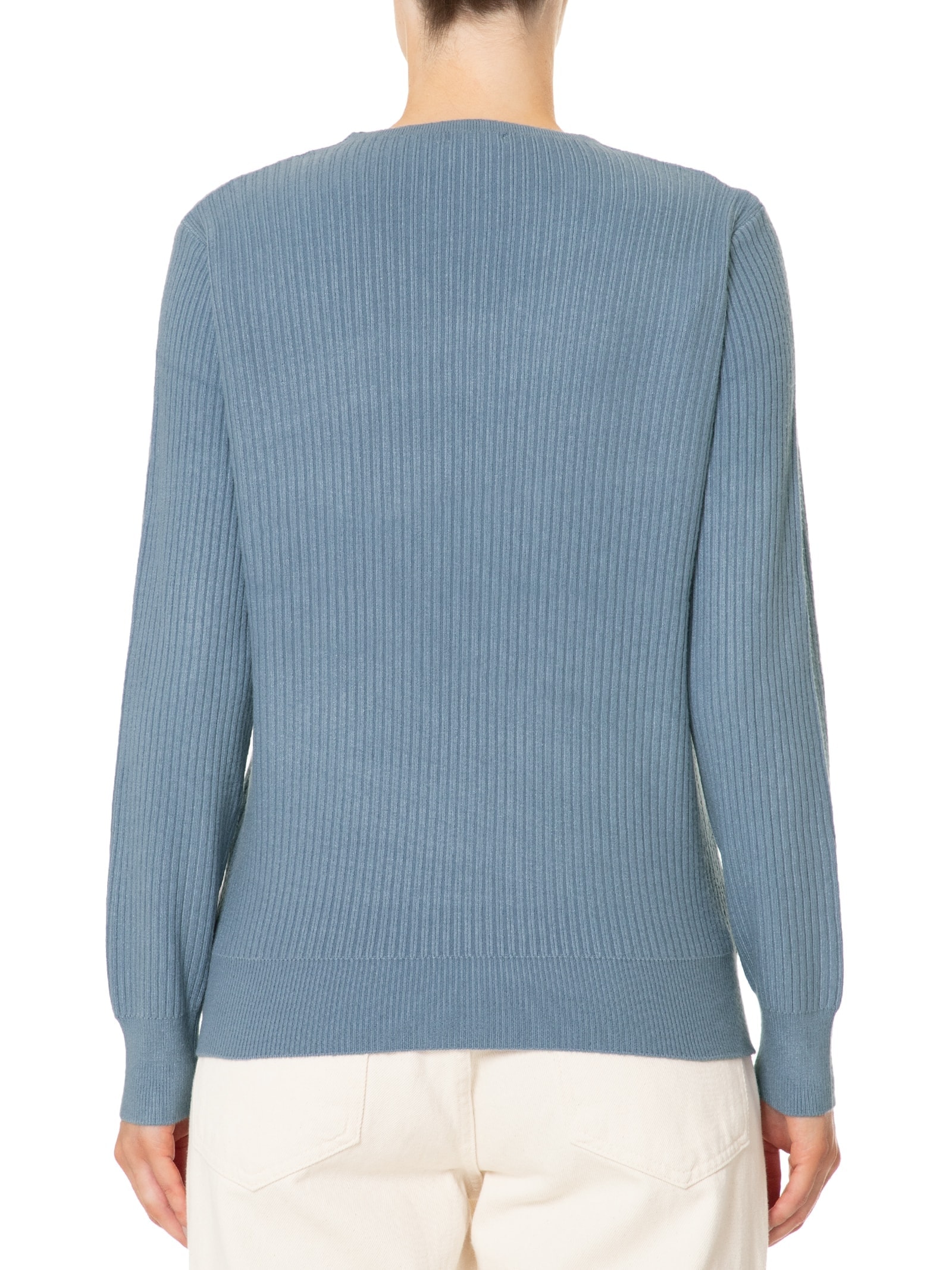 Suéter Feminino Básico Texturizado Gola V Azul Basiq