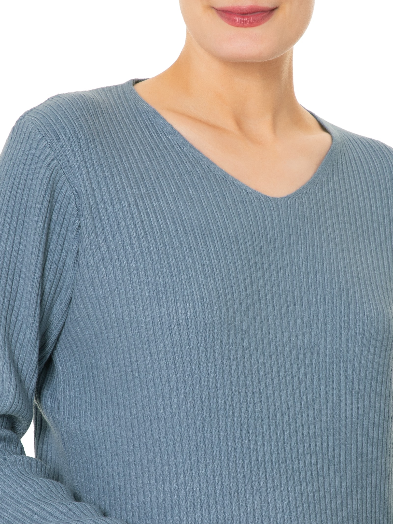 Suéter Feminino Básico Texturizado Gola V Azul Basiq