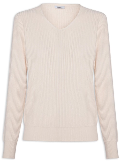 Suéter Feminino Básico Texturizado Gola V – Off White