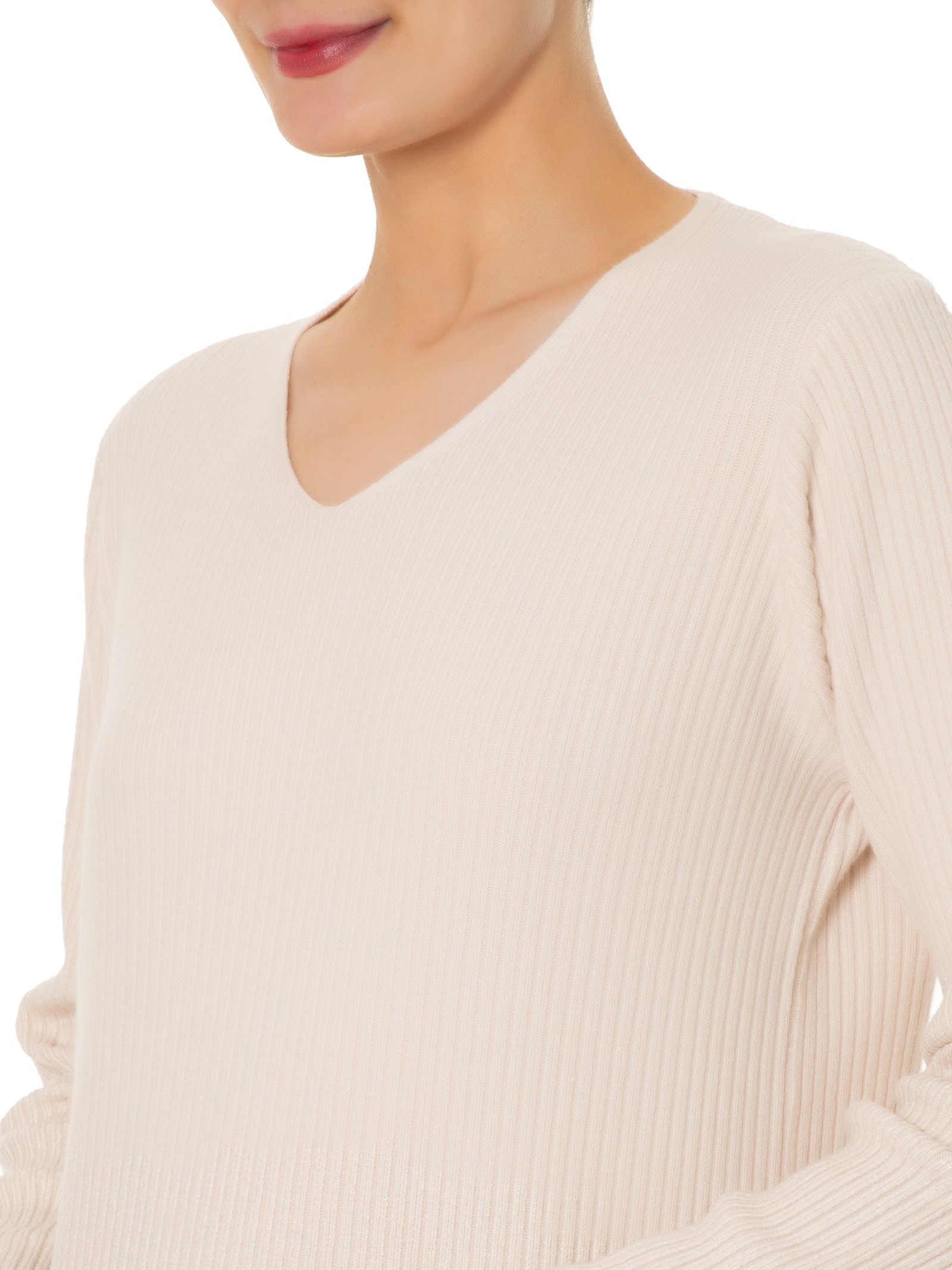Suéter Feminino Básico Texturizado Gola V Off White Basiq