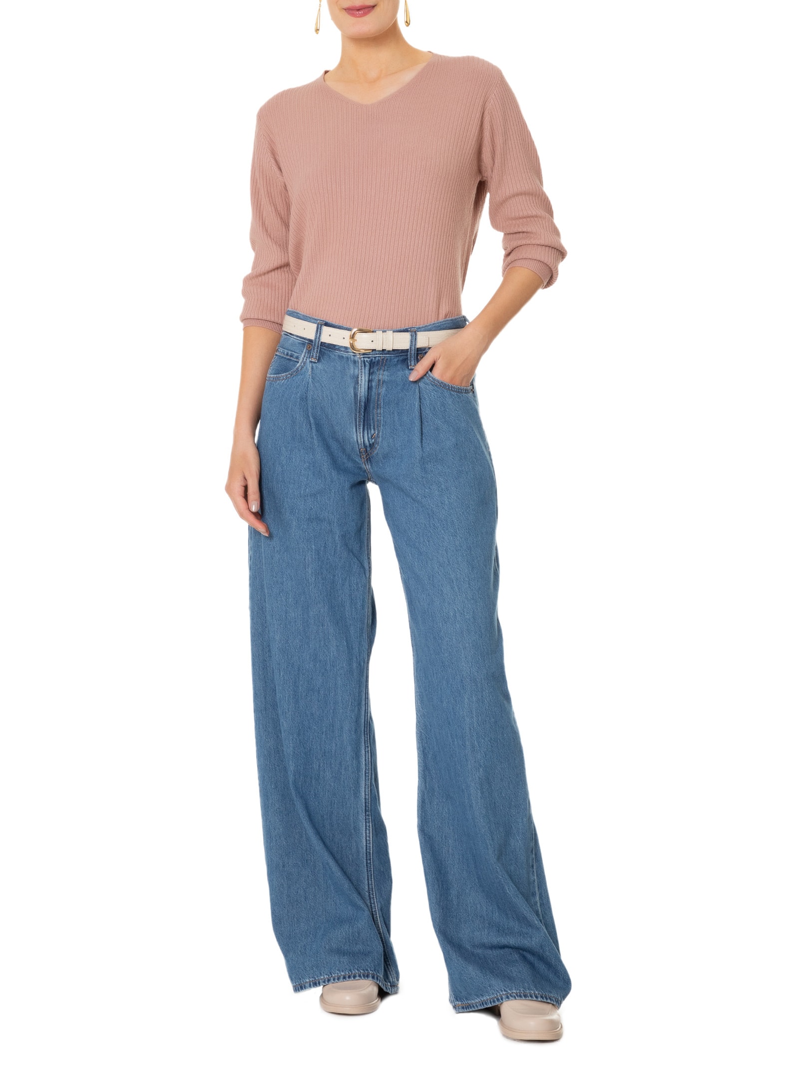 Suéter Feminino Básico Texturizado Gola V Rosa Basiq