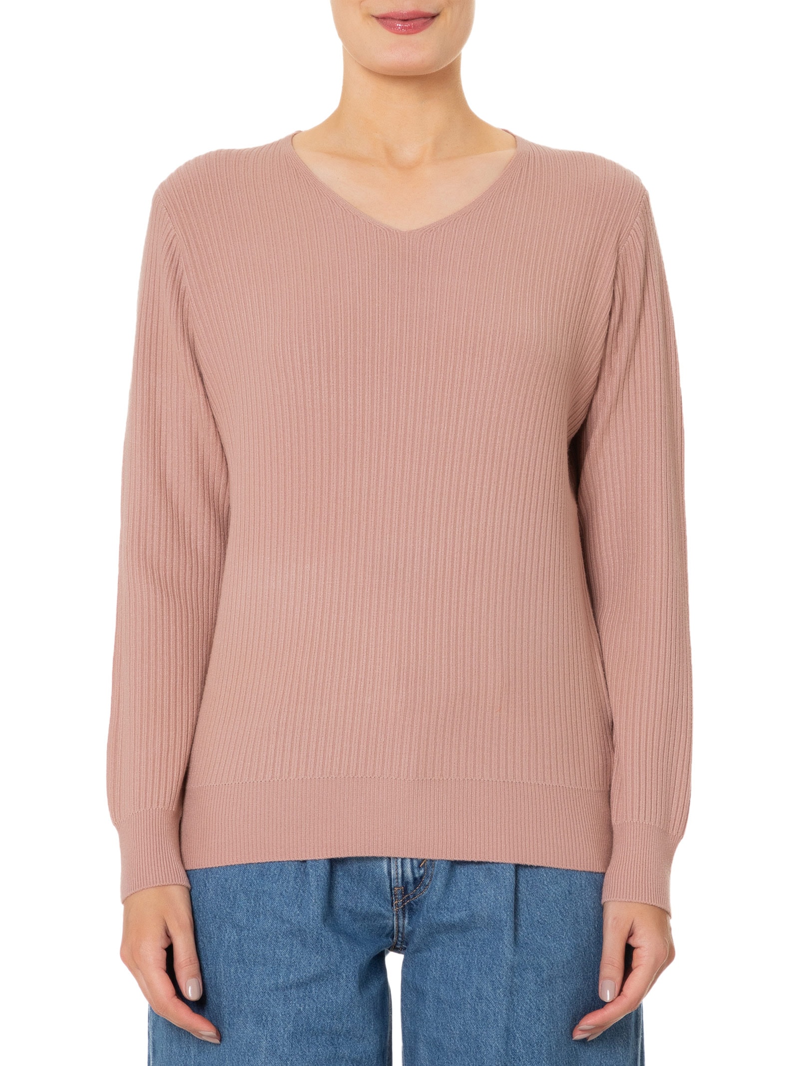 Suéter Feminino Básico Texturizado Gola V Rosa Basiq