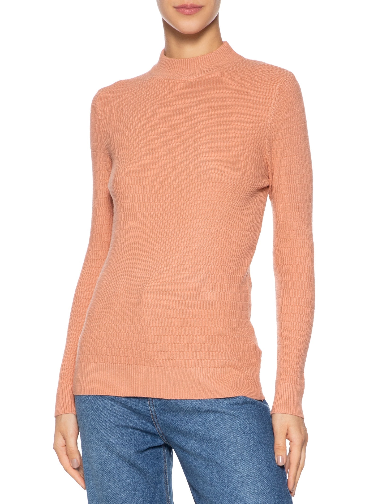 Suéter Feminino Básico Texturizado Laranja Basiq