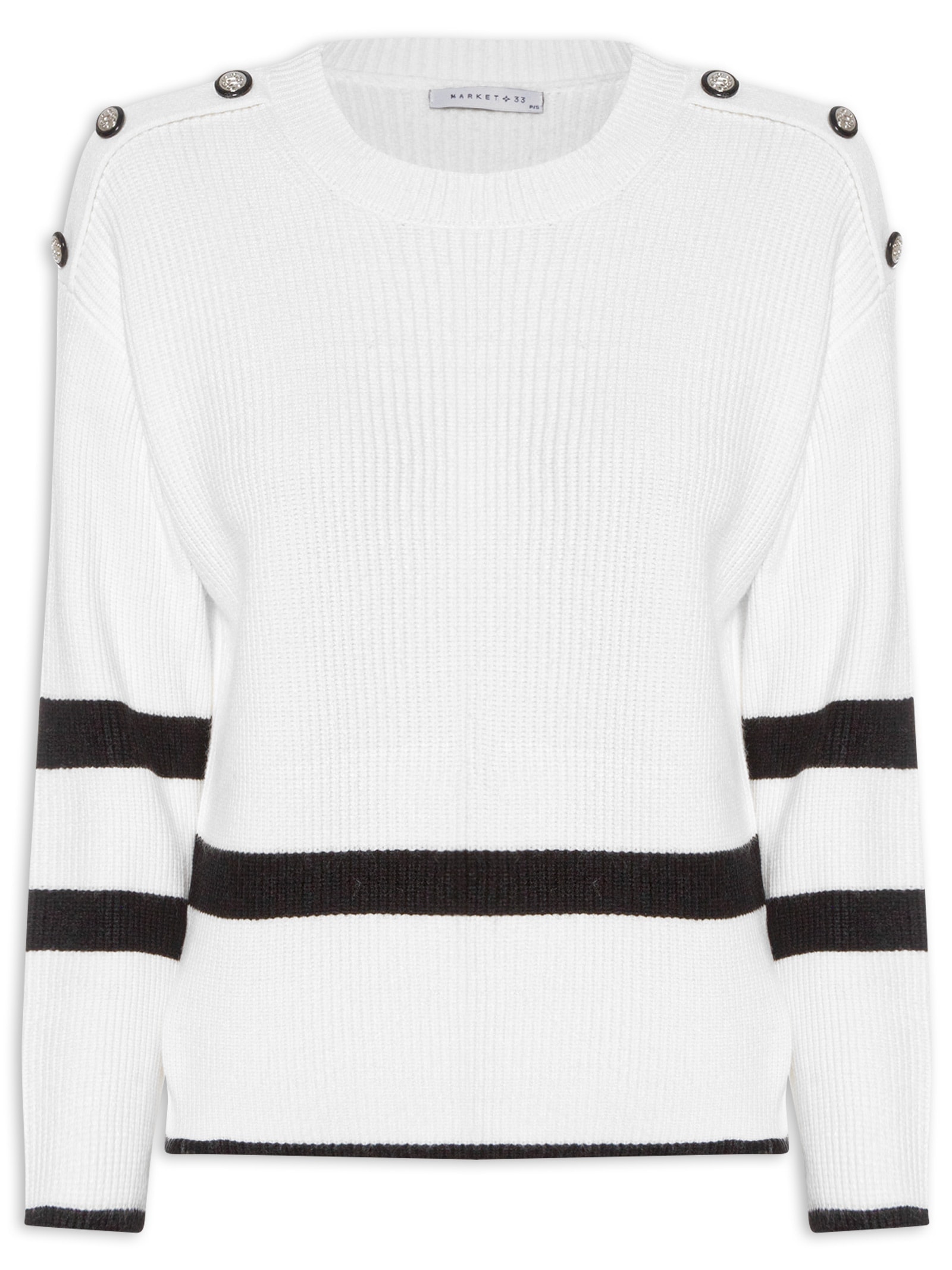 Suéter Feminino Bicolor Em Tricot  Branco Market 33