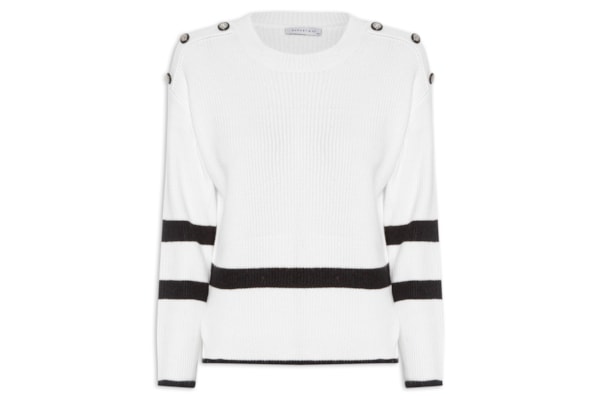 Suéter Feminino Bicolor Em Tricot  - Branco