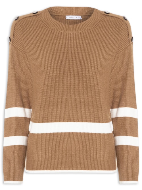 Suéter Feminino Bicolor Em Tricot - Marrom