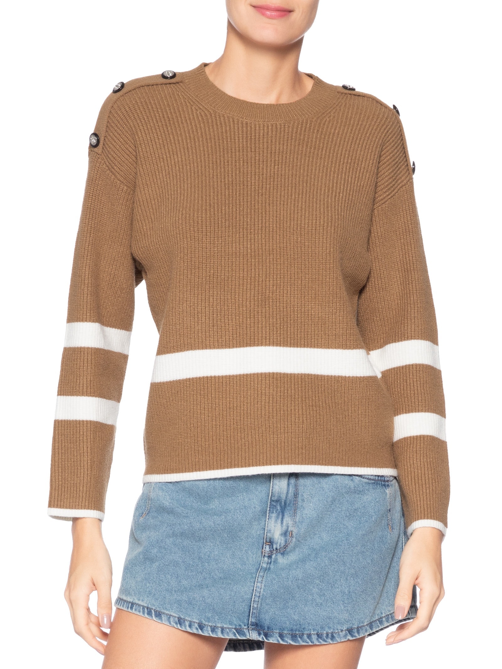 Suéter Feminino Bicolor Em Tricot  Marrom Market 33