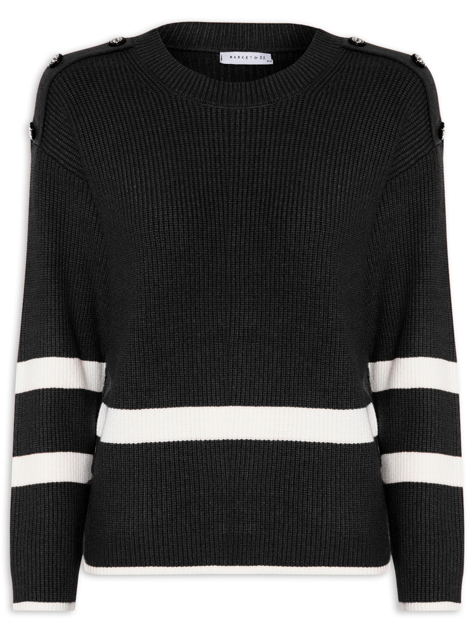 Suéter Feminino Bicolor Em Tricot  Preto Market 33