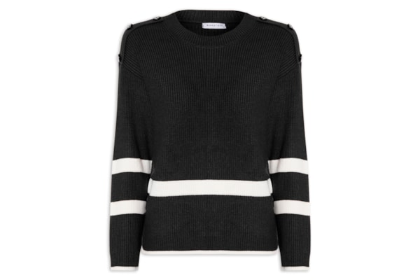 Suéter Feminino Bicolor Em Tricot  - Preto