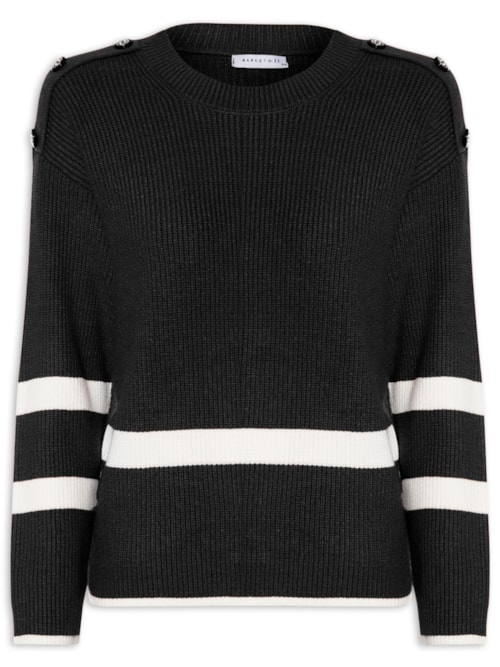 Suéter Feminino Bicolor Em Tricot - Preto