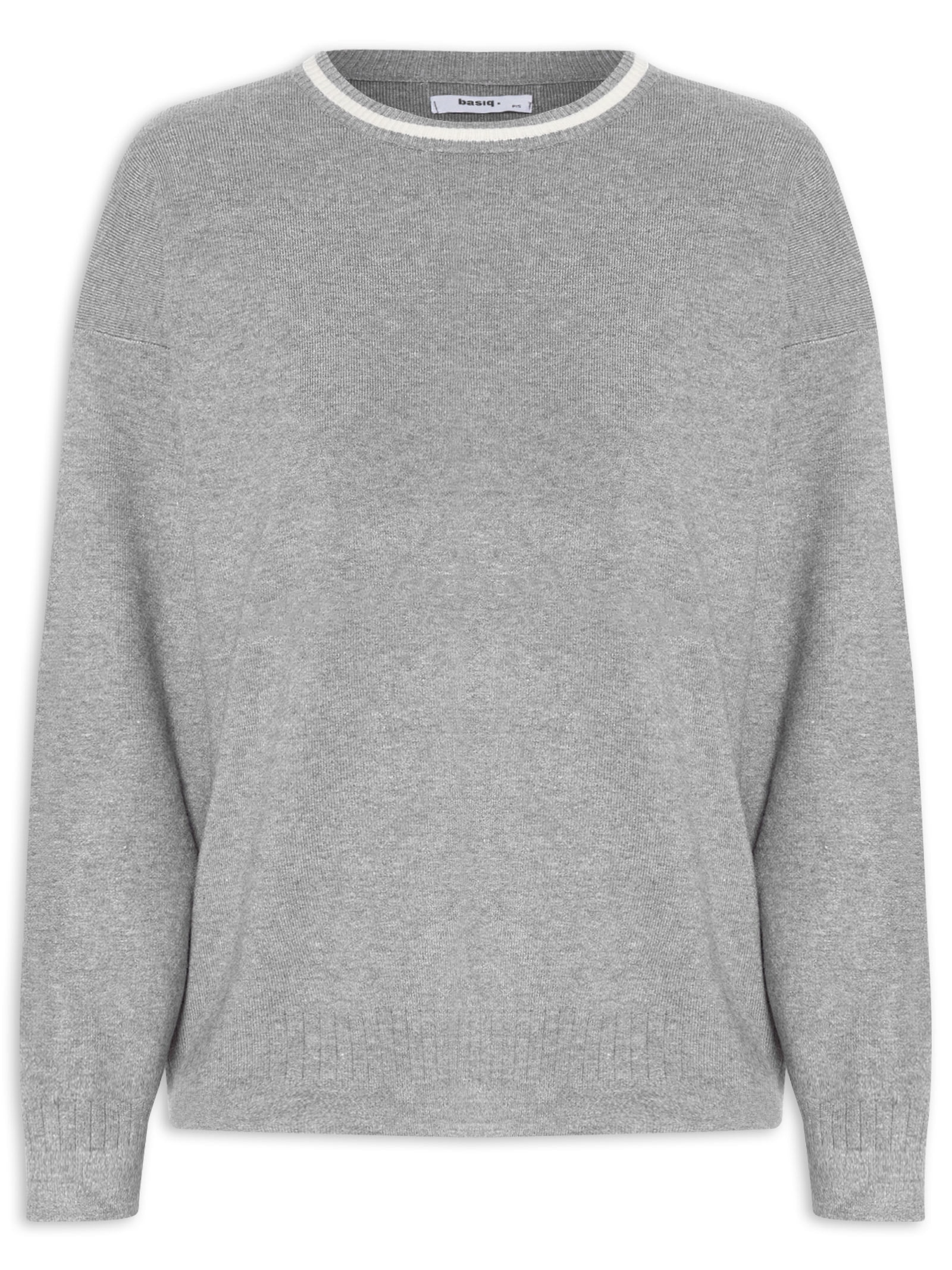 Suéter Feminino Bicolor Em Tricot – Cinza Basiq