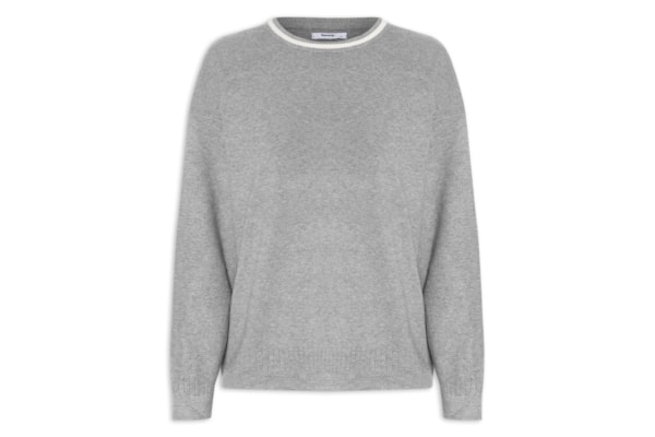 Suéter Feminino Bicolor Em Tricot – Cinza