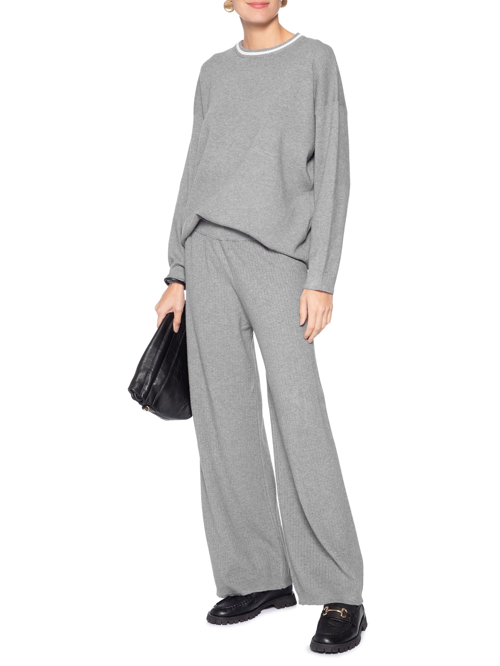Suéter Feminino Bicolor Em Tricot – Cinza Basiq