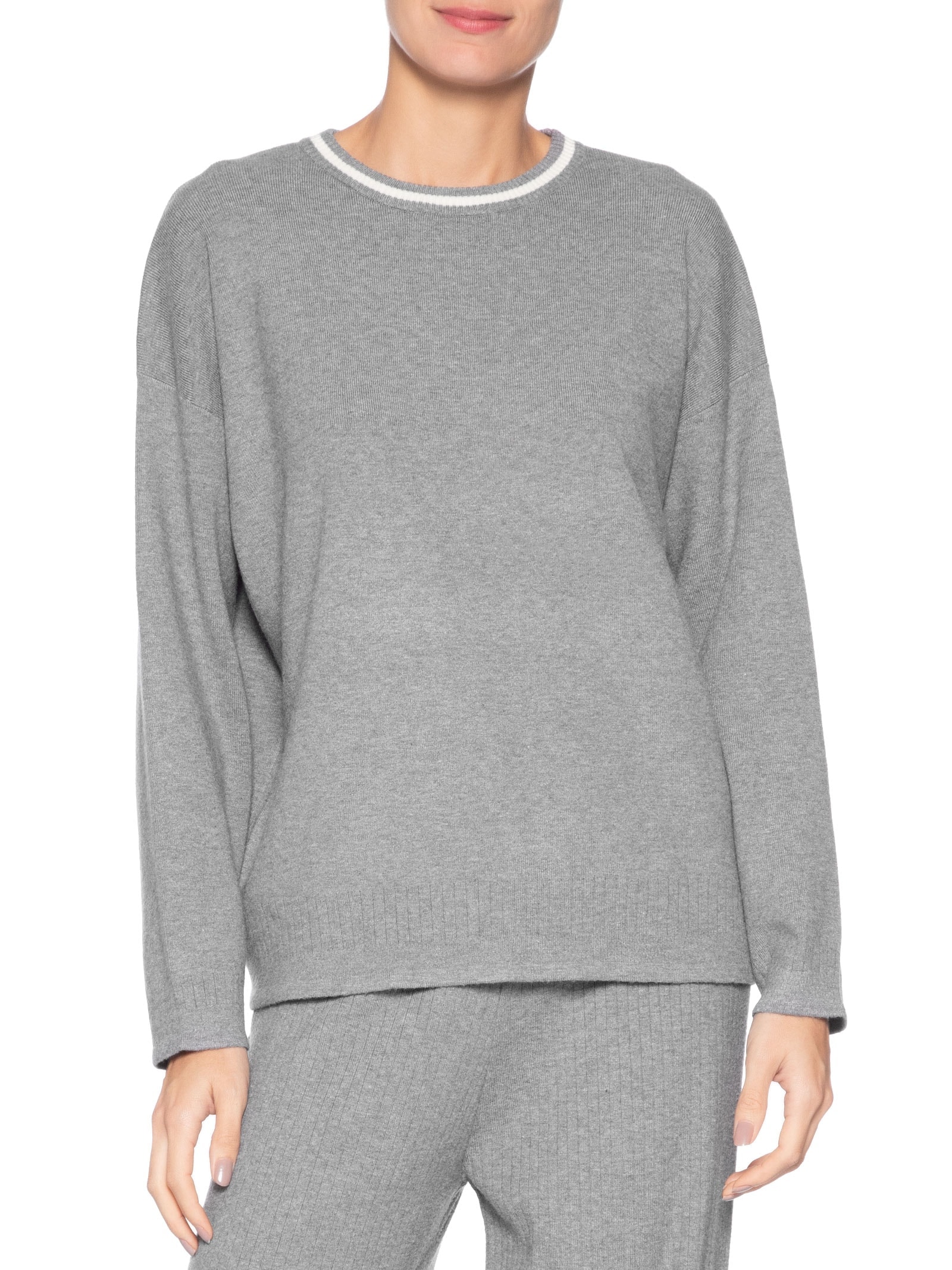 Suéter Feminino Bicolor Em Tricot – Cinza Basiq